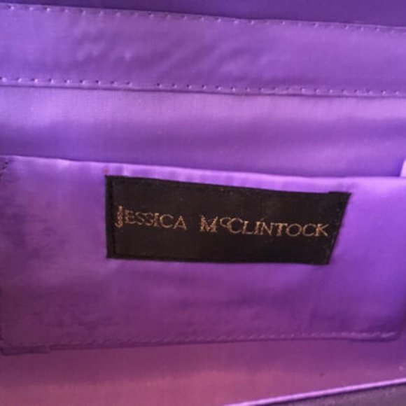 Jessica McClintock Purple Satin Evening Clutch with Hard Shell and Snap Closure - Picture 7 of 7
